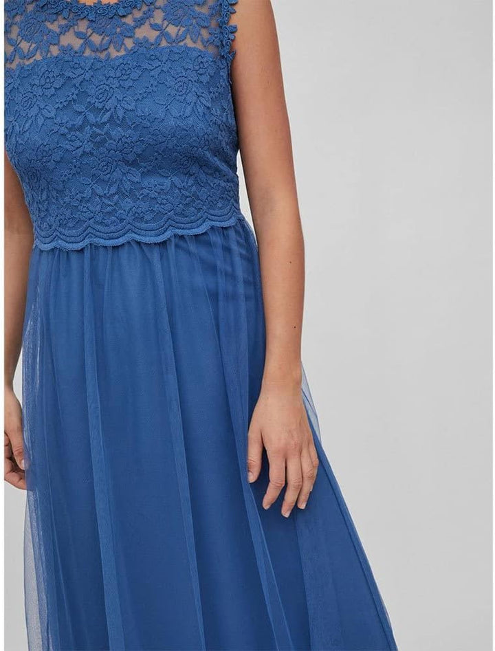 Vila Damen Vilynnea Maxi Dress-Noos Kleid, Federal Blue/Detail:elastic