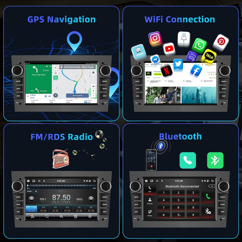 CAMECHO Android 13 Autoradio für Opel Corsa d/Astra h/Zafira b/Meriva/Vivaro Radio mit Navi, 7 Zoll
