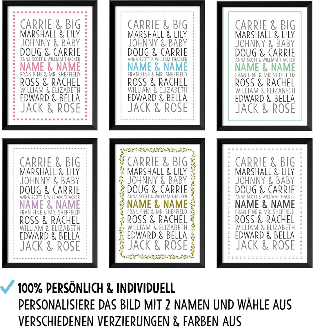 OWLBOOK DU &amp; ICH berühmte Filmpaare Bild im Holz-Rahmen A3 Geschenke Geschenkideen für die Freundin