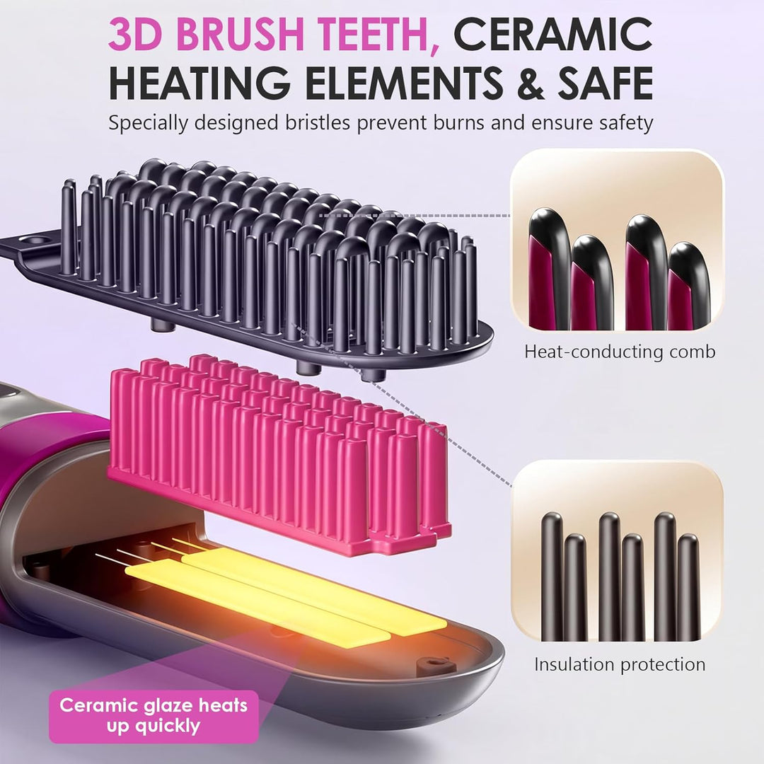 Tragbare Glättungsbürste für Haarstyling, Bwaliffury Kabellose Glättbürste, 4000mAh Wiederaufladbare