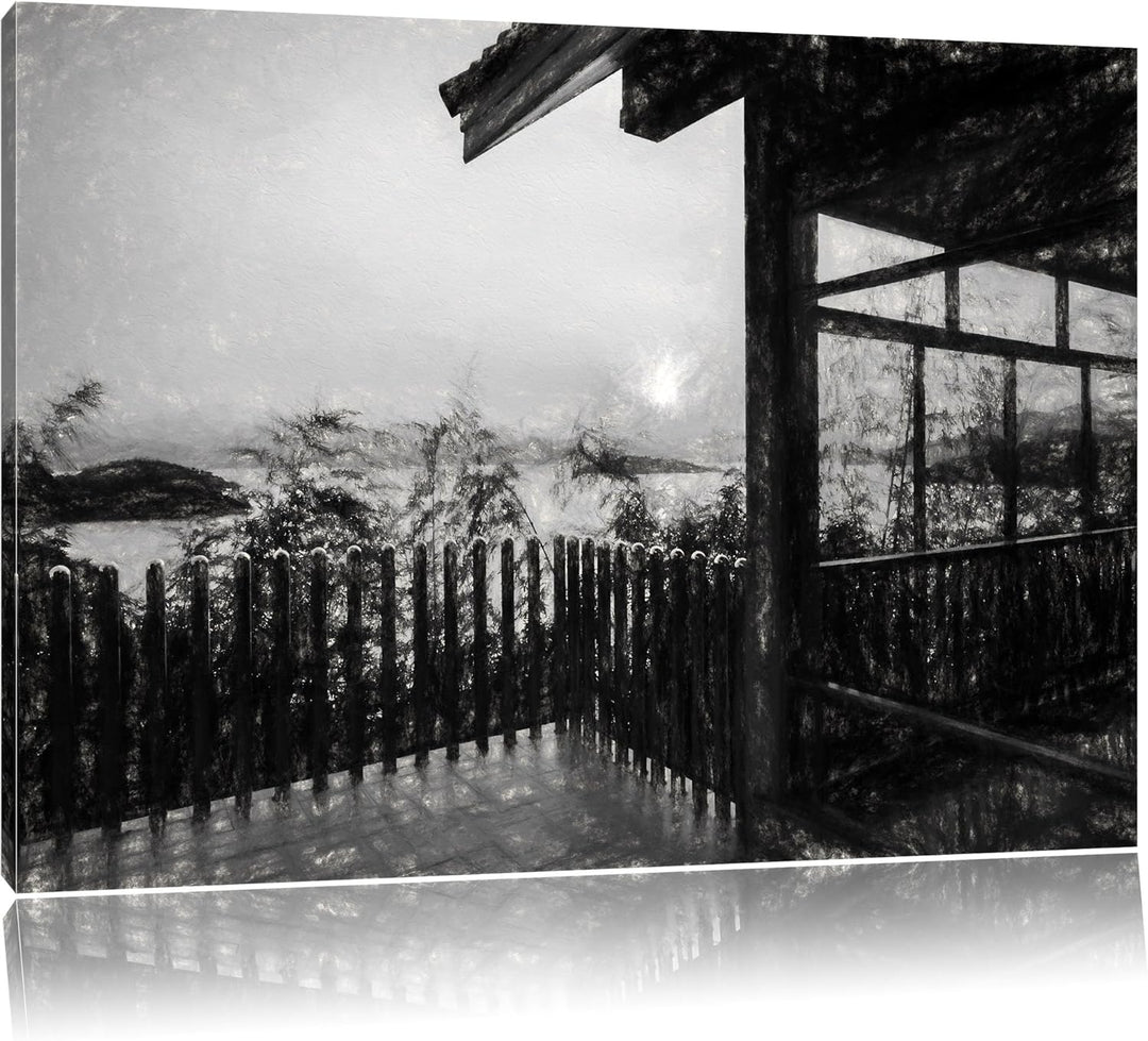 Pixxprint Haus am See im Sonnenuntergang als Leinwandbild/Grösse: 100x70 cm/Wandbild/Kunstdruck/fert