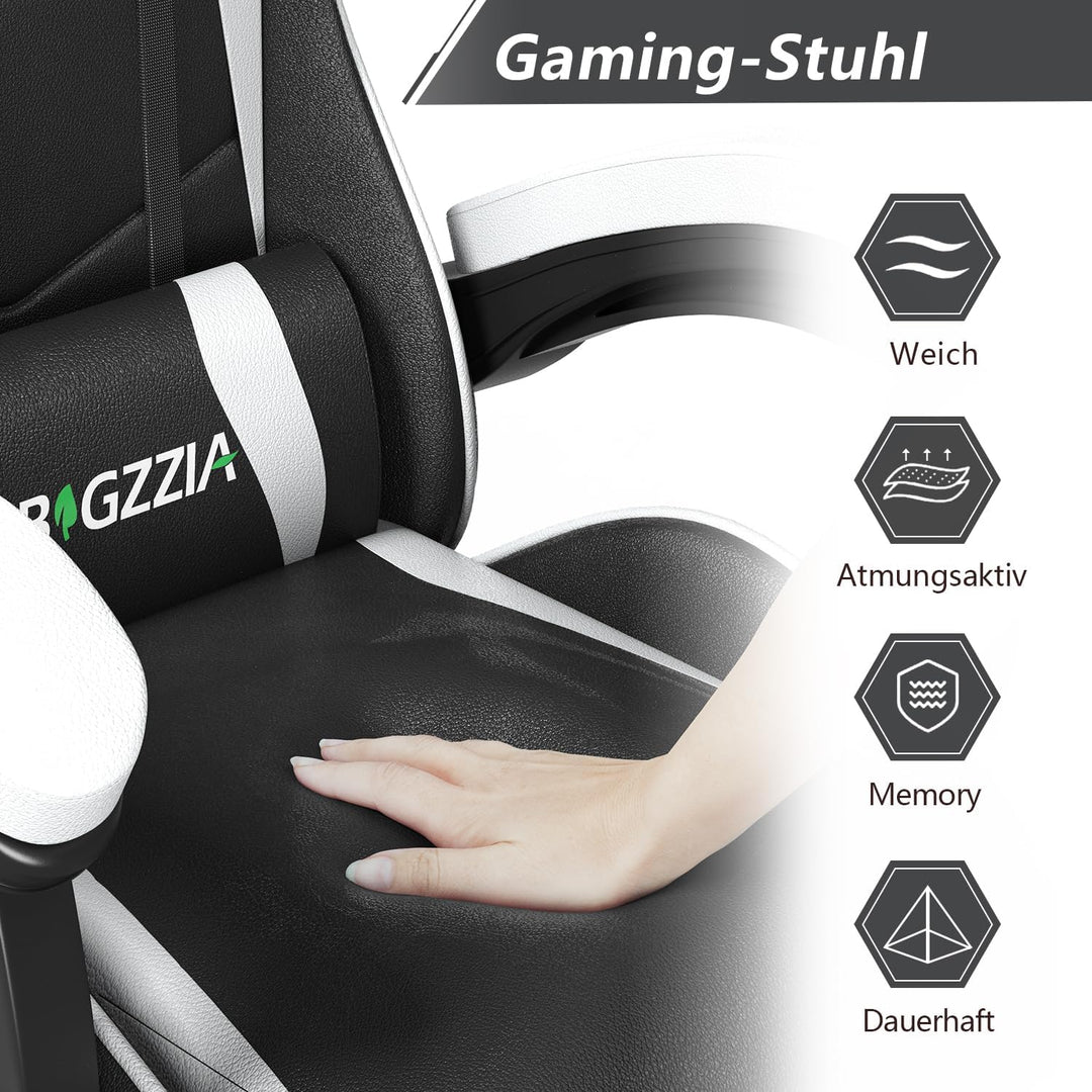 Racingreat Ergonomischer Gaming-Stuhl, Zockersessel mit Kopfstütze und Lendenwirbelstütze, Höhen- un