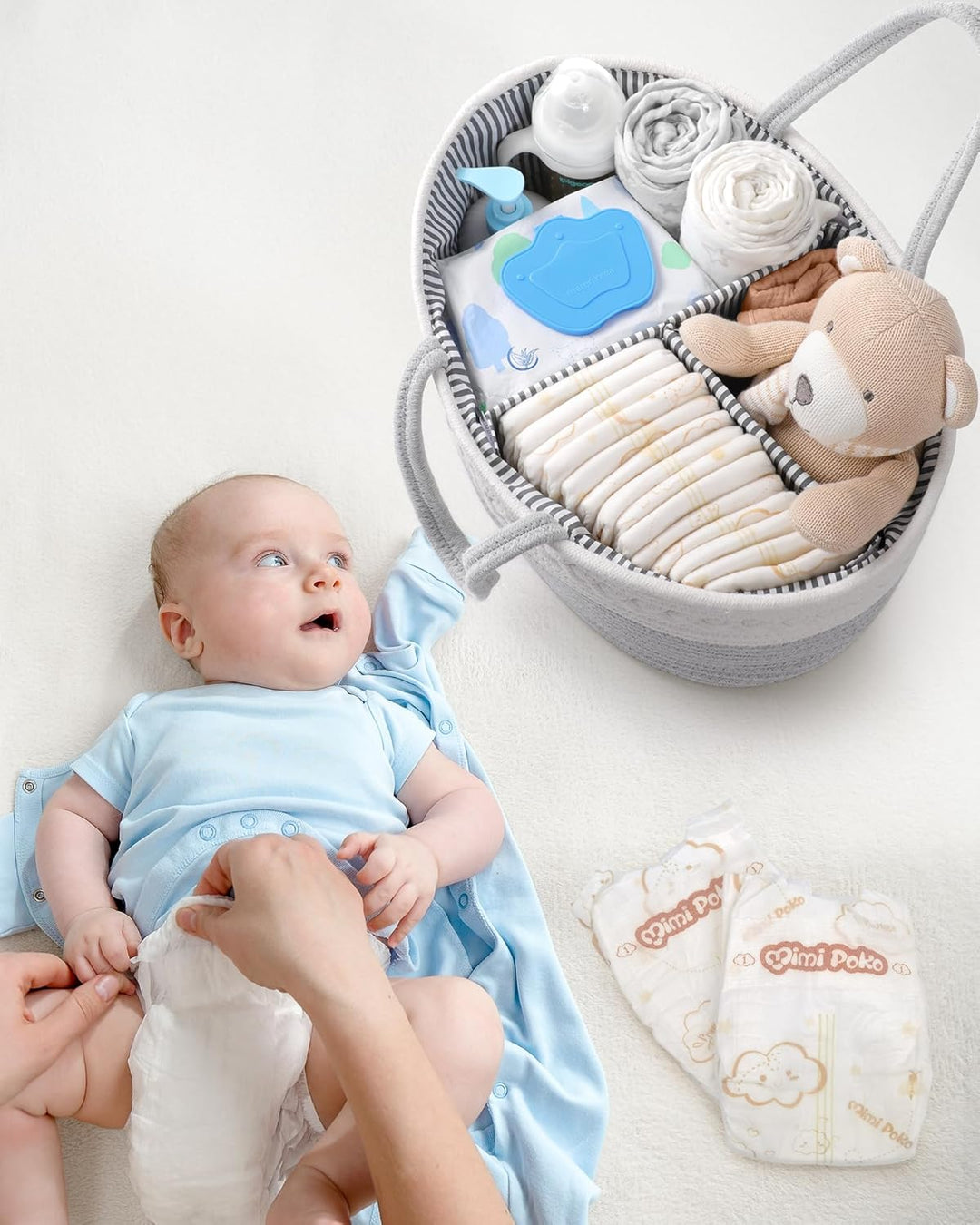 Maliton Baby Windel Caddy Organizer，Wickeltisch Organizer Aufbewahrungskorb mit Herausnehmbaren Fäch