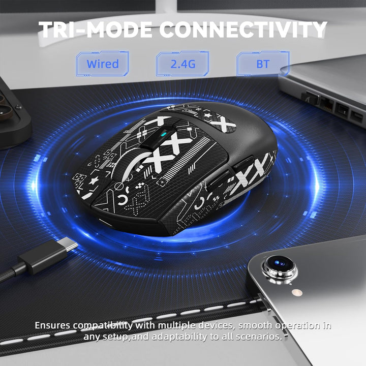 MAMBASNAKE x ATTACK SHARK G3PRO Gaming-Maus mit Magnetischer Ladestation, BT/2.4G Wireless/Kabel, Pi