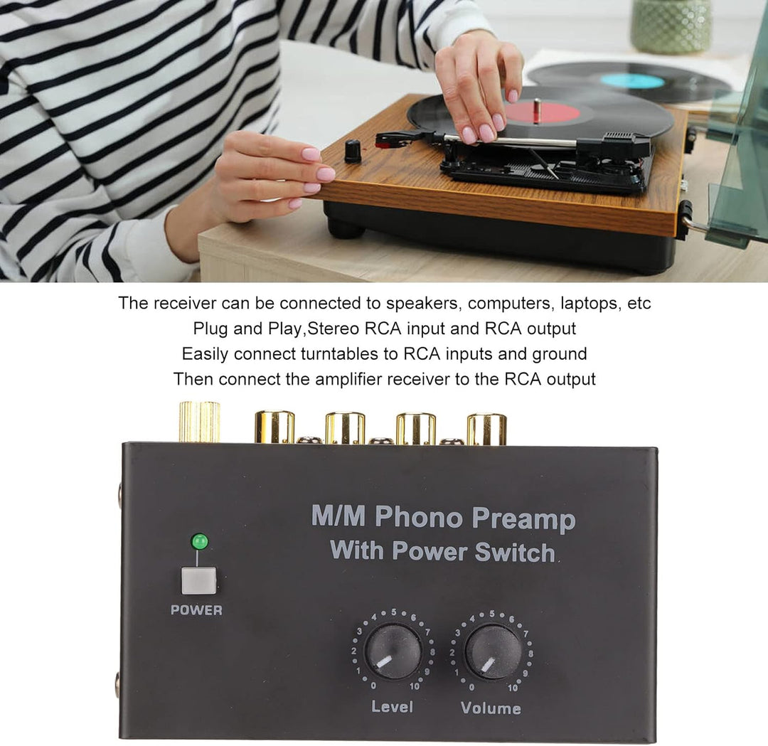 Phono-Vorverstärker für Plattenspieler-Vorverstärker, Phonographen-Vorverstärker mit DC 12V-Adapter,