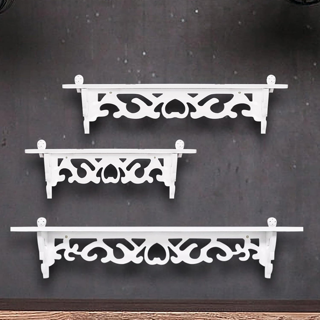 Acouto Display-Wandregal, weiss, 3 Shabby, Schwebendes, Dekoratives, Geschnitztes Aufbewahrungsregal