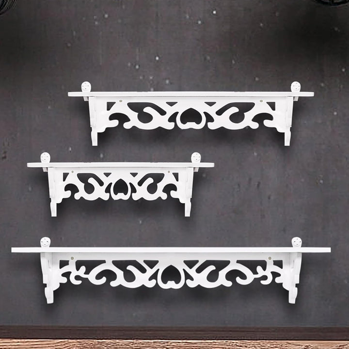 Acouto Display-Wandregal, weiss, 3 Shabby, Schwebendes, Dekoratives, Geschnitztes Aufbewahrungsregal