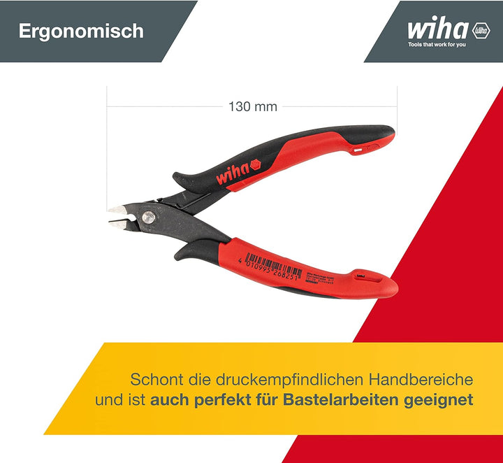 Wiha Präzisions Seitenschneider Elektronik klein (27395) breiter, spitzer Kopf ohne Wate 130mm I Dra