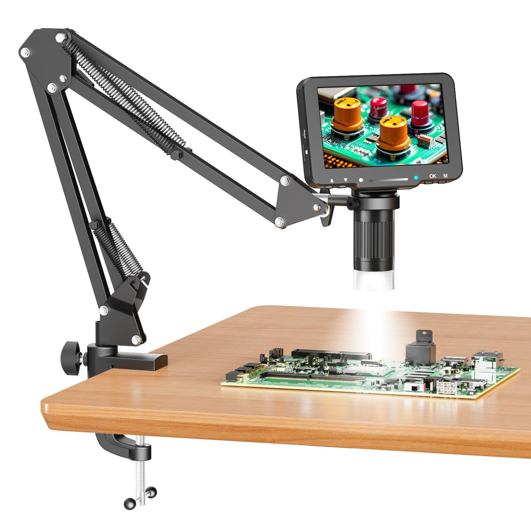 Flex Digitalmikroskop mit 5 Zoll IPS-Bildschirm, Lötmikroskop mit flexiblem Arm, 1000-fache Vergröss