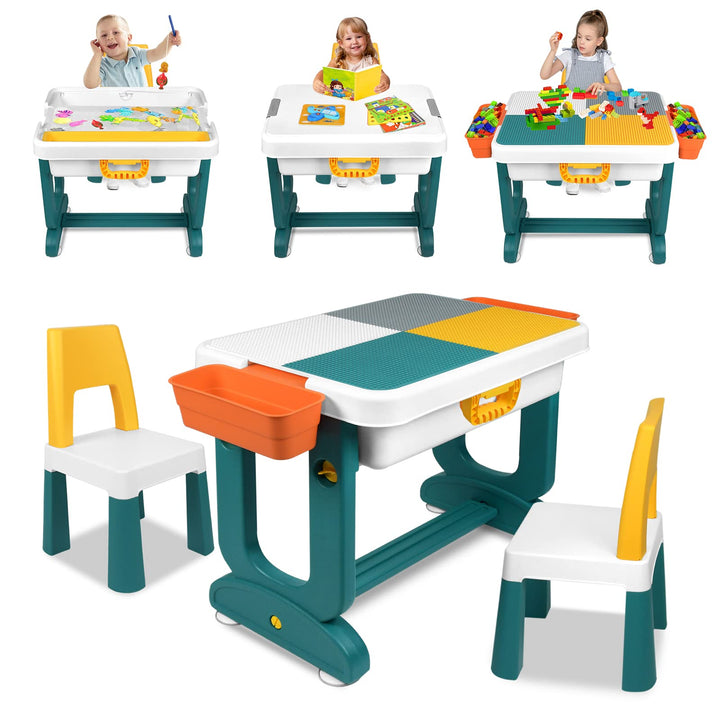 AufuN 5 in 1 Kindertisch Aktivitätstisch Höhenverstellbarer mit Stühle Set Spieltisch, Grosse Multif