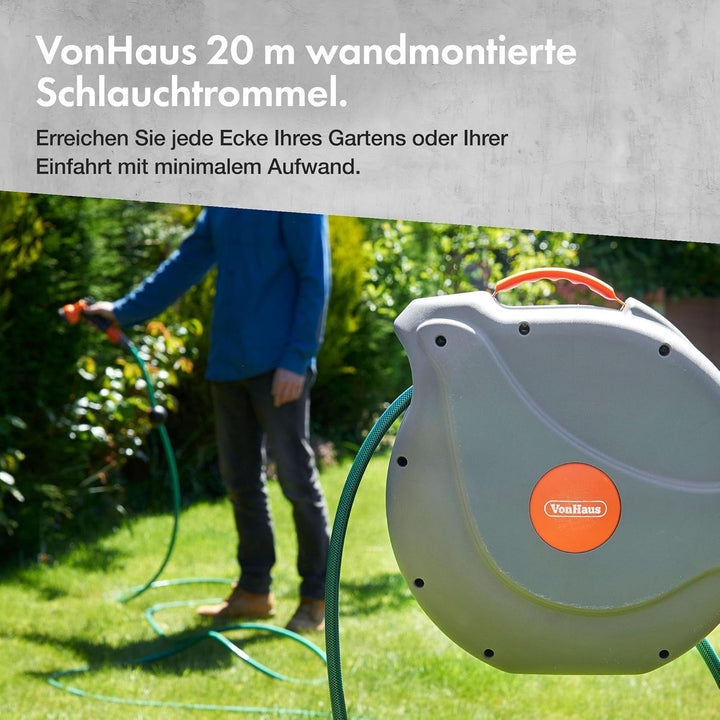 VonHaus Schlauchtrommel - Gartenschlauch Trommel für die Wandmontage mit 180° Schwenkbar & Aufrollau