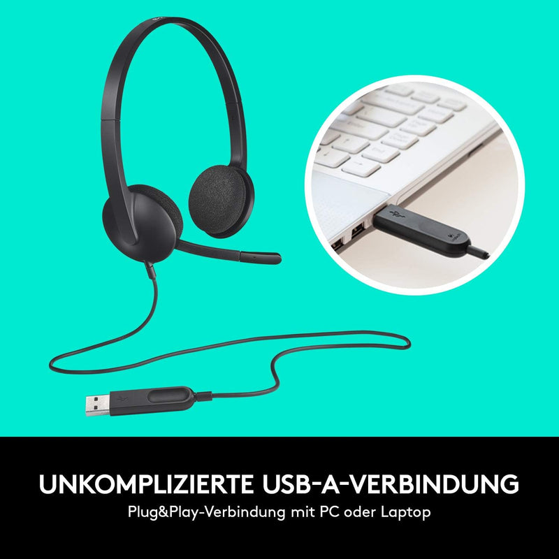 Logitech H340 Kopfhörer mit Mikrofon, Stereo-Headset, Verstellbares Mikrofon mit Rauschunterdrückung