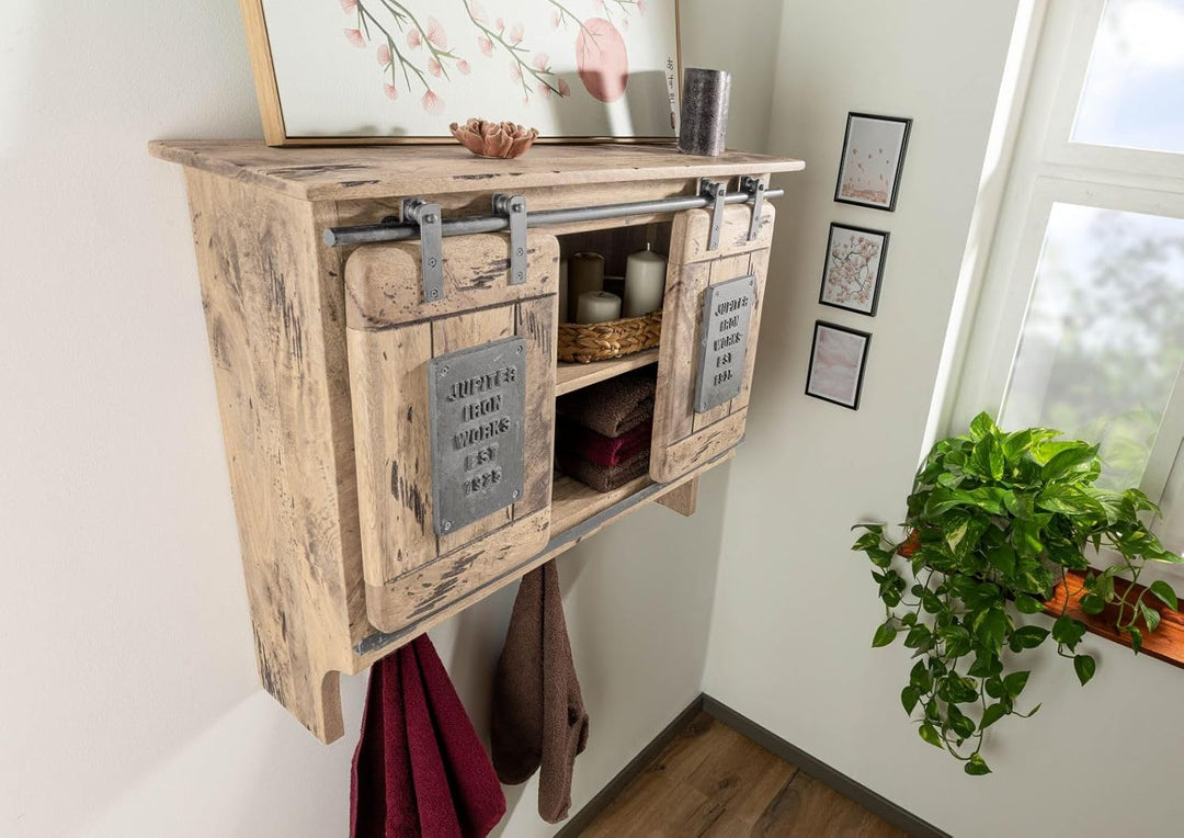 MASSIVMOEBEL24.DE Railway Wandgarderobe 90x30x75 Mango, Farbe:beige lackiert, Grösse:90x30x75 cm (Bx