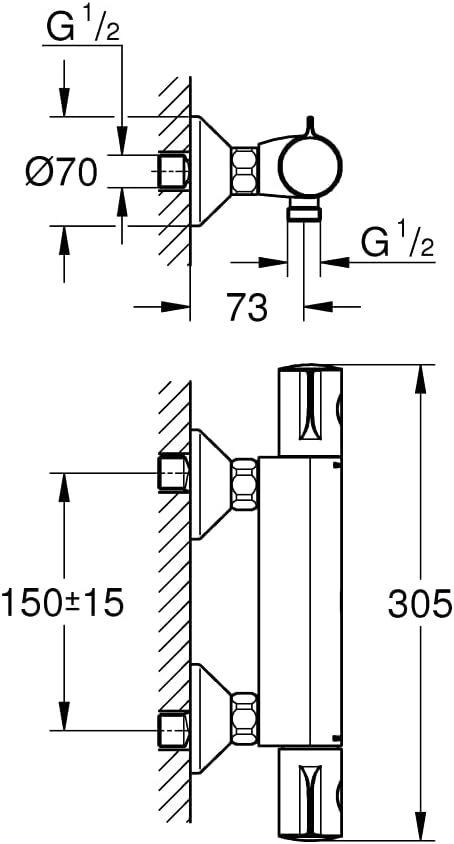 Grohe GRT 800 THM Brause AP 1/2" F, Silber Ohne Dusch-Set, Ohne Dusch-Set