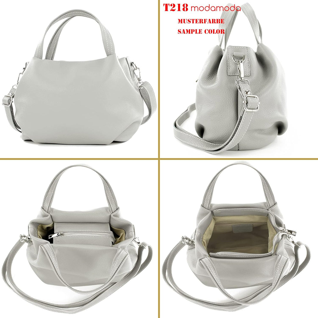 modamoda de - T218 - ital. Damen Henkeltasche Klein Leder Bordeauxrot Dunkel, Bordeauxrot Dunkel