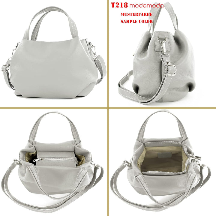 modamoda de - T218 - ital. Damen Henkeltasche Klein Leder Bordeauxrot Dunkel, Bordeauxrot Dunkel