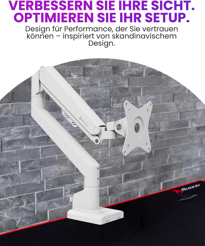 Arozzi Alzare Neo Single Gasdruckfeder-Monitorarm - Vollbewegung, Höhenverstellbar 21–50 cm, VESA 75
