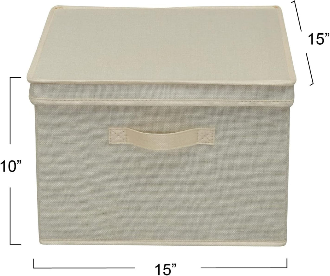 Household Essentials Square KD Storage Box With Lid, Cream Linen Quadratisch Cream, Quadratisch Crea