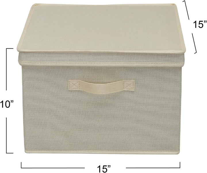 Household Essentials Square KD Storage Box With Lid, Cream Linen Quadratisch Cream, Quadratisch Crea