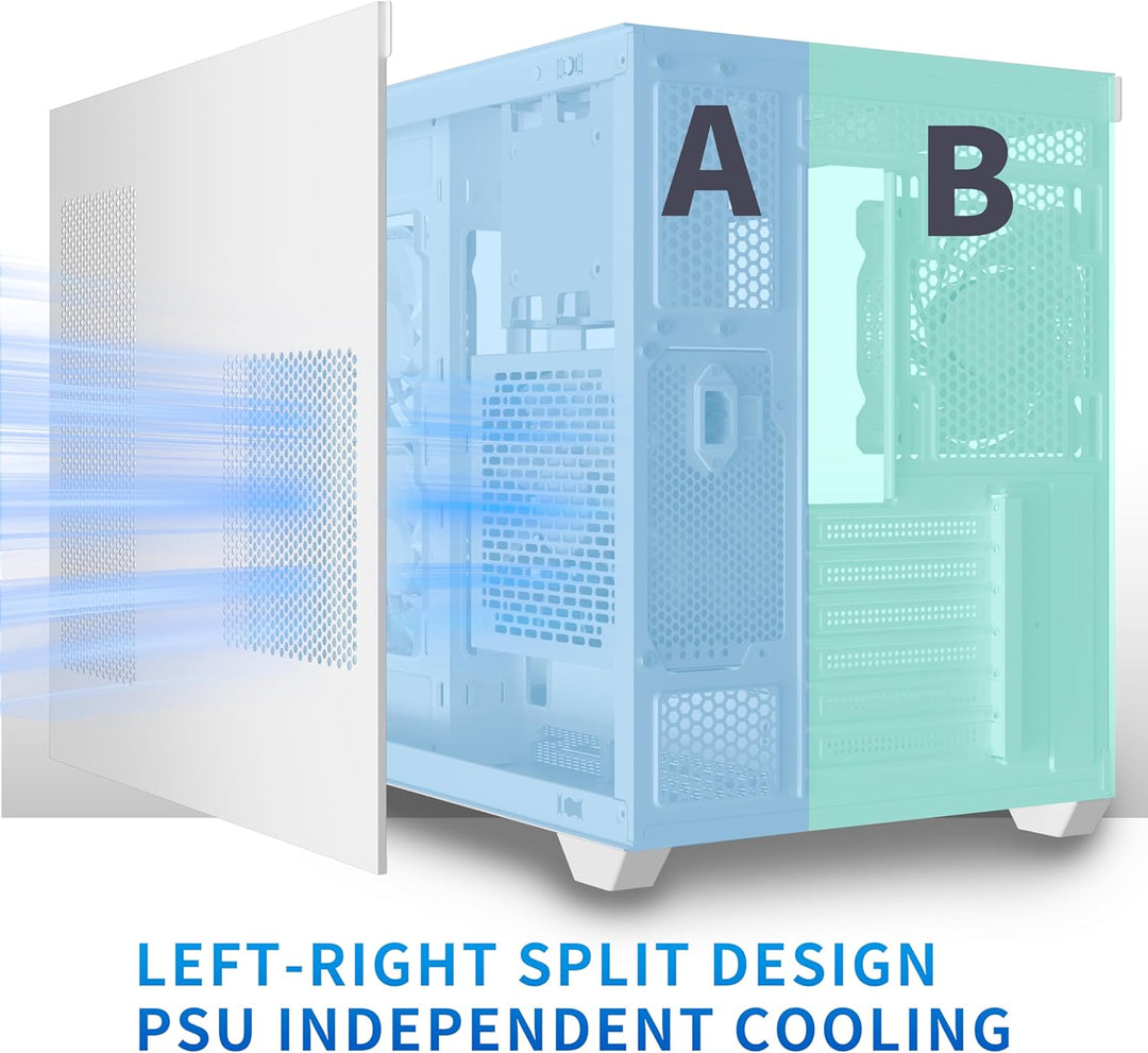 MUSETEX PC Gehäuse ATX,360MM Rad-Unterstützung, Typ-C Gaming PC Gehäuse, 270° Full View Tempered Gla