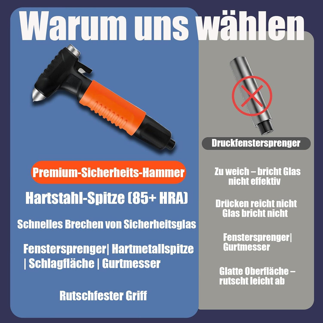 4-in-1 Notfallhammer Auto mit Gurtschneider,Autoscheiben Zertrümmerer mit Federkraft-Tungstahlkopf,K
