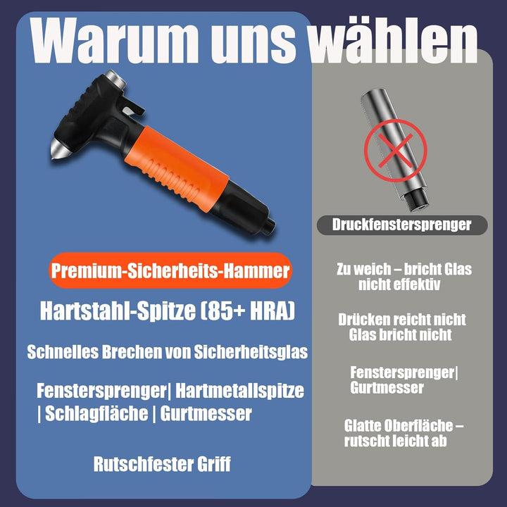4-in-1 Notfallhammer Auto mit Gurtschneider,Autoscheiben Zertrümmerer mit Federkraft-Tungstahlkopf,K