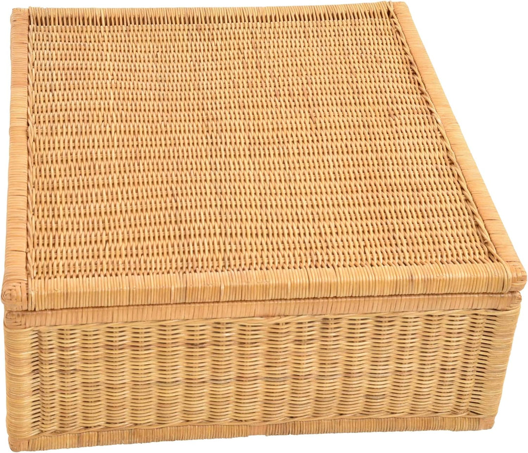 Grosser Unterbett Schub aus Rattan 64x58x25cm / Unterbettkommode mit Deckel, Bett Kasten Korb Kleide