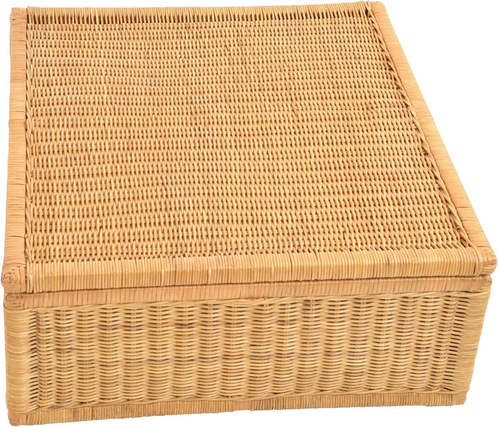Grosser Unterbett Schub aus Rattan 64x58x25cm / Unterbettkommode mit Deckel, Bett Kasten Korb Kleide