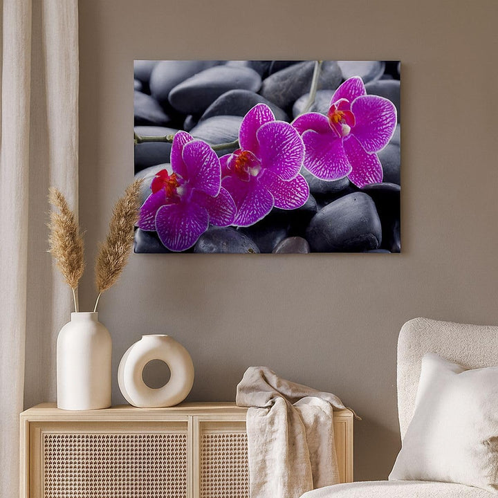 Bilder auf Leinwand 100x70cm Leinwandbild Blumen Steine Violett Aromatherapie Gross Wanddeko Bild Sc