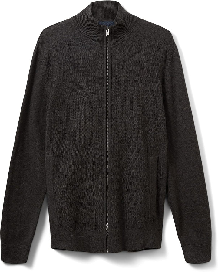 TOM TAILOR Herren Organic Cotton Cardigan with Stand-Up Collar S 10617 - Black Grey Melange, S 10617