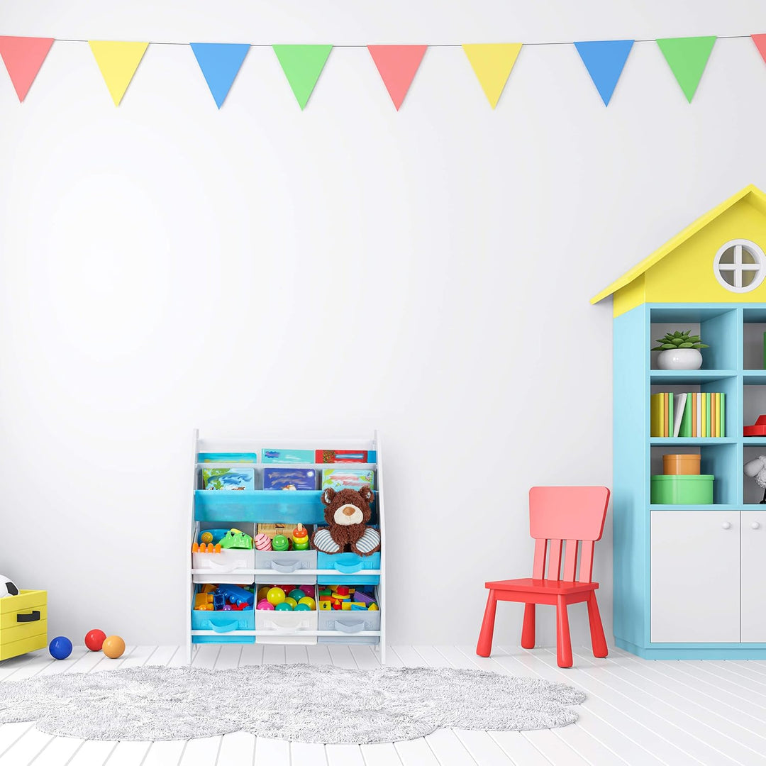 Relaxdays Kinderregal, Tiere Motiv, 6 Boxen, 2 Fächer, Kinderzimmer, Spielzeug Aufbewahrung HBT 74 x