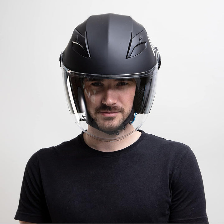 Westt Jethelm mit Visier &amp; Sonnenblende Motorradhelm Herren Damen Rollerhelm Mopedhelm Mofa Chopper