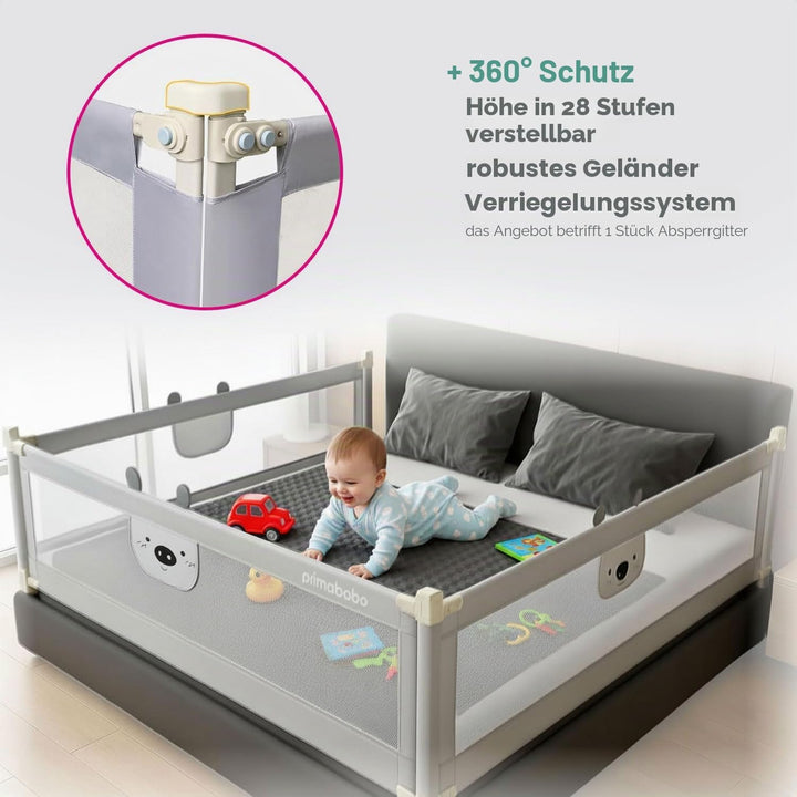 Primabobo Bettgitter Set 3 Stück Bär – 2X 200 cm + 1x 160 cm – Rausfallschutz Kinderbett, Bettgitter