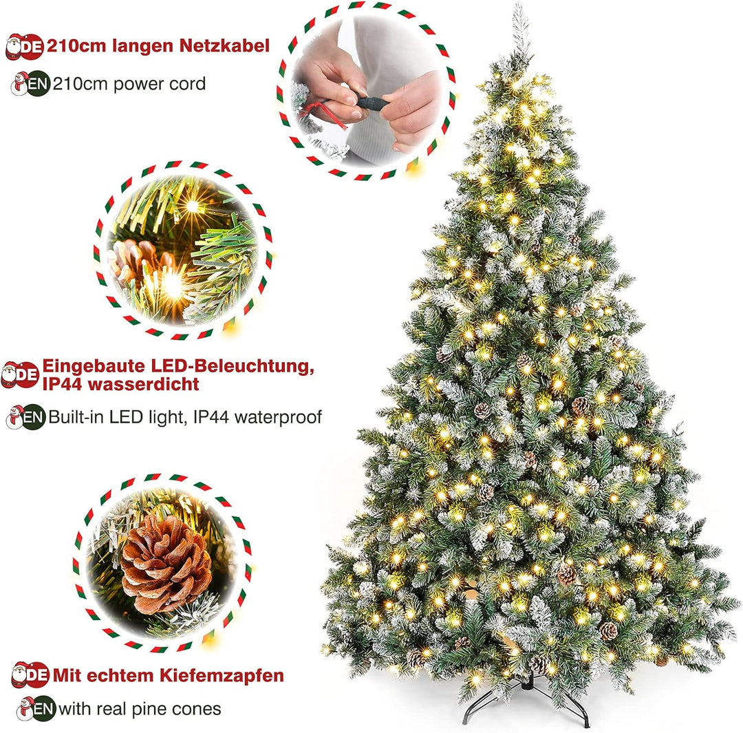 Yorbay künstlicher Weihnachtsbaum mit Beleuchtung weiss Schnee LED Tannenbaum für Weihnachten-Dekora