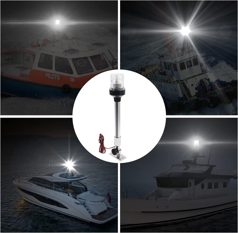 Geloo 12 Zoll verstellbare LED-Navigationslampe weiss herunterklappbares Heck Marine-Ankerlicht, 360