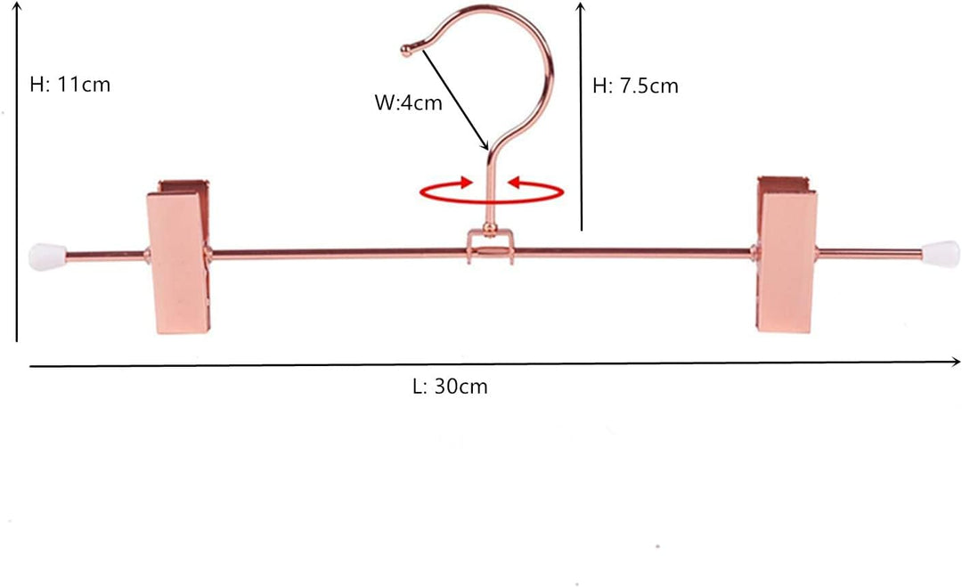 Amber Home 20 Stück 30cm Metall Kleiderbügel für Hose, Rotkupfer | Verstellbare Rutschfest Clips, Gl