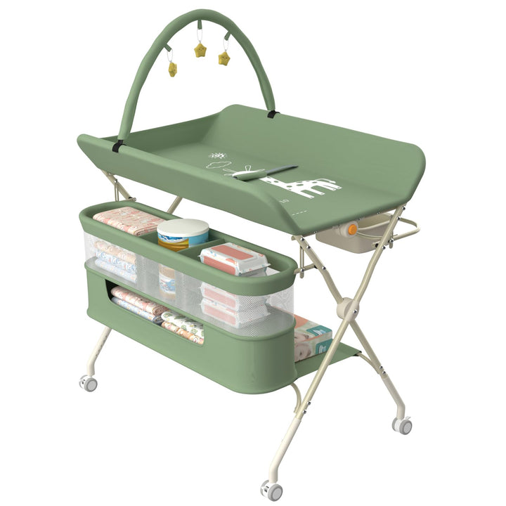 Wickeltisch Baby Pliable mit Spielbogen & Doppelter Aufbewahrung – Klappbare Wickelkommode Höhenvers