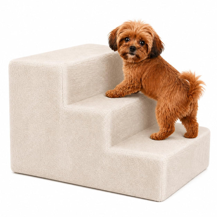 lionto Haustiertreppe Katzentreppe Hundetreppe mit Plüschbezug Farbe Beige Treppe, Beige