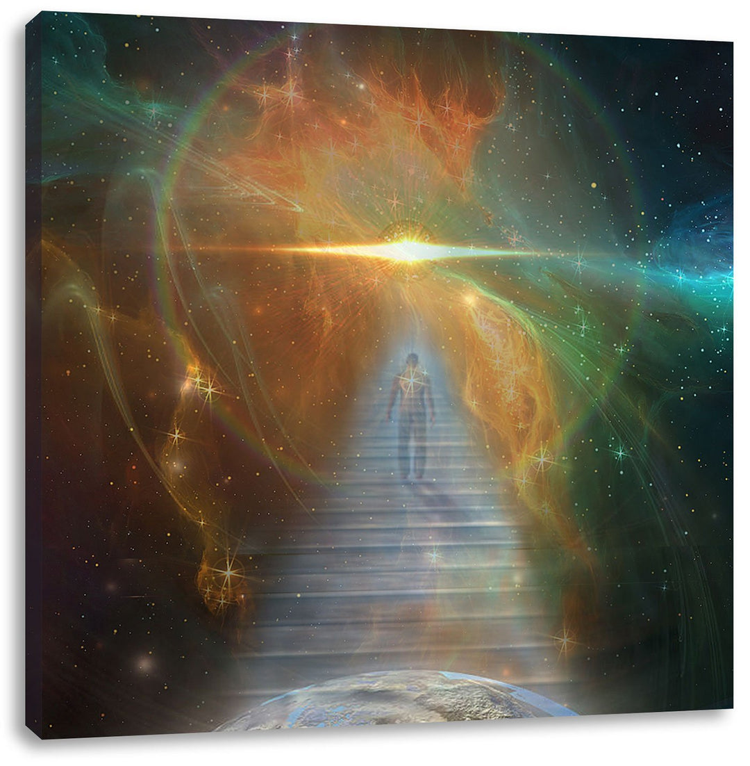 Pixxprint Kosmische Treppe in die Galaxies, Format: 70x70 auf Leinwand, 70x70