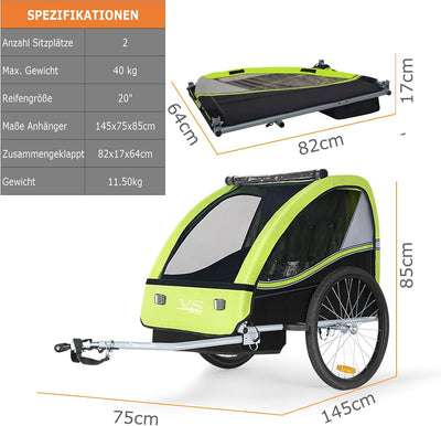 Tiggo VS Kinderanhänger Fahrradanhänger Anhänger Kinderfahrradanhänger 50201 Grün