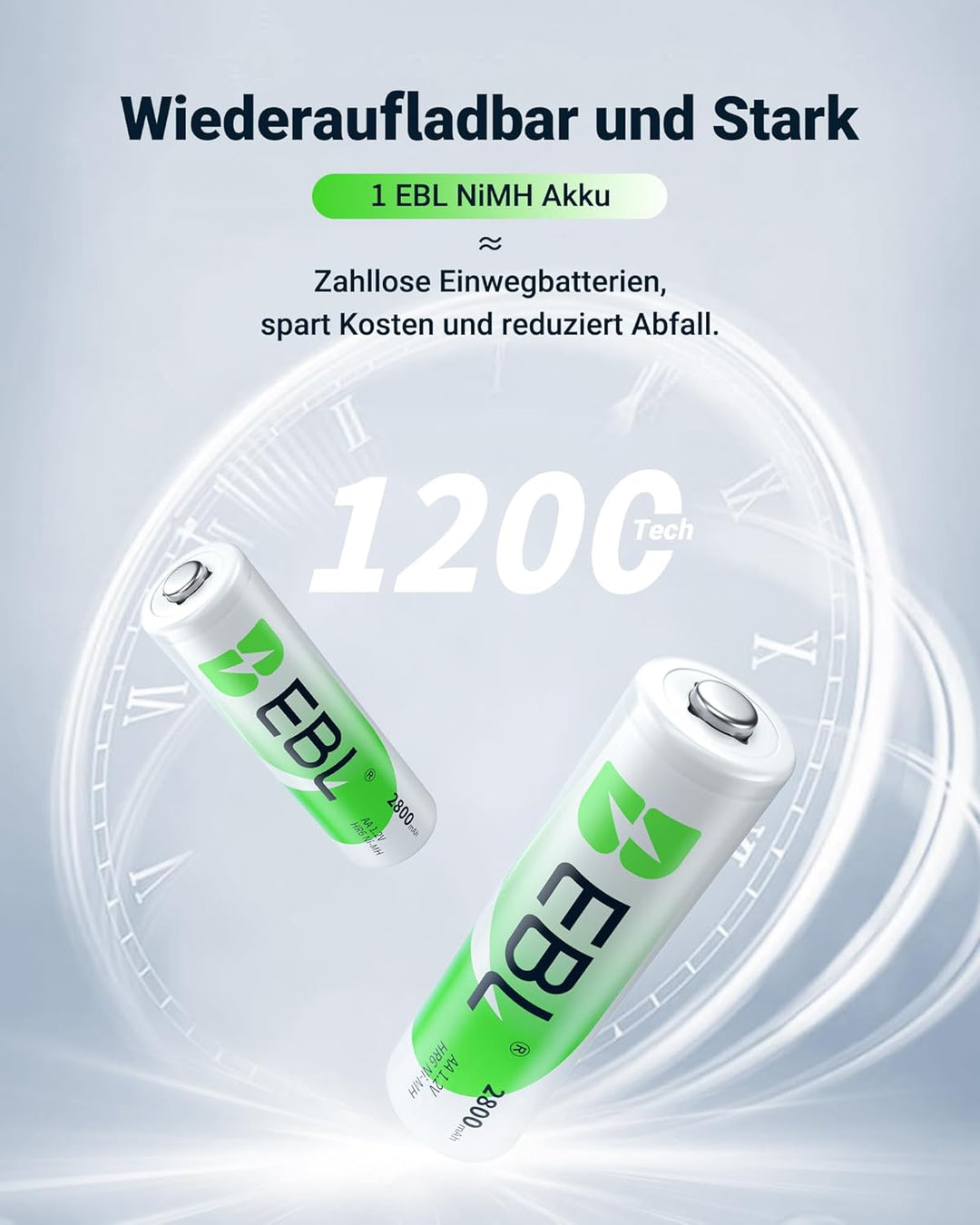 EBL Akku ladegerät mit 8*AA 2800mAh Schnell Akkuladegerät für 8X NiMH AA/AAA Akkus &amp; wiederaufladbar