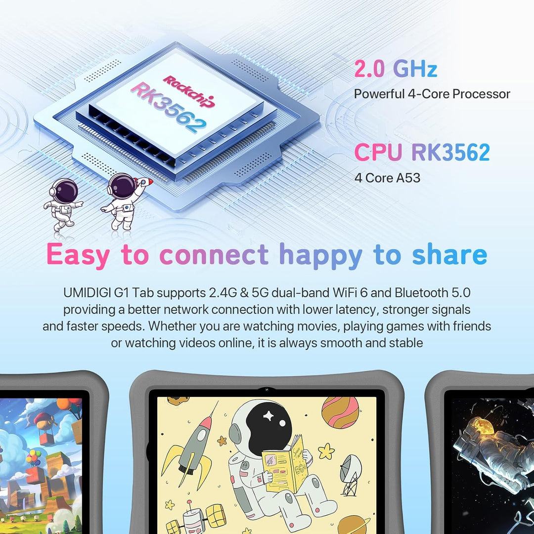 UMIDIGI Kinder Tablet 10.1 Zoll HD, G1 Tab Kids Tablet Android 13, 8GB(4+4)+64GB/TF 1TB Quad-Core,El
