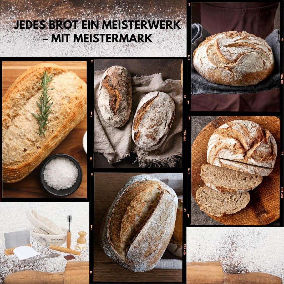Gärkörbchen 2er-Set – Rund & Oval Gärkörbe aus 100% Rattan zum Brotbacken inkl. Brotbackzubehör: Lei