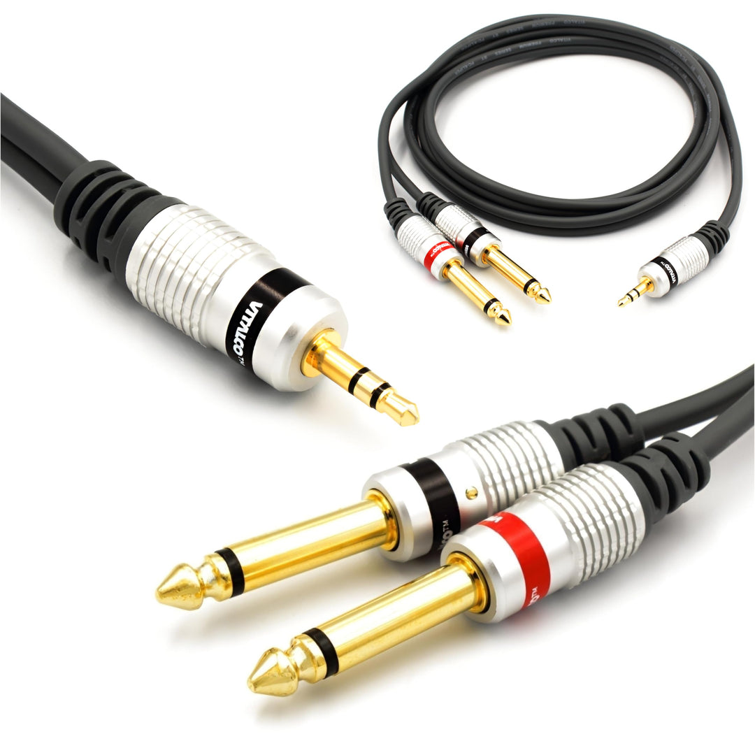 3.5mm auf 2x 6.35mm Klinke Kabel 2m Stereo Aux zu 2x Male Grosse Klinkenstecker Audio Adapter, 2m