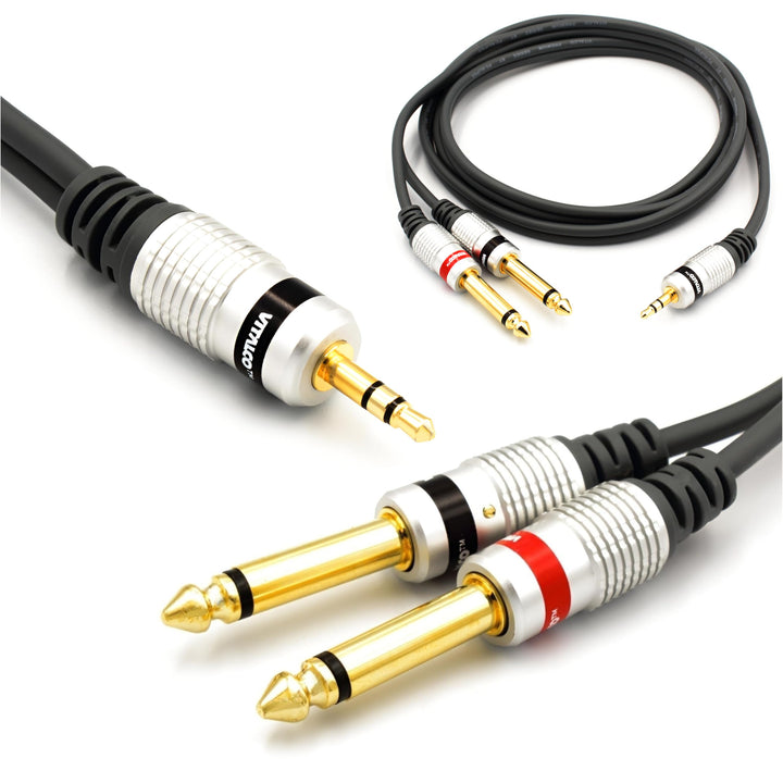 3.5mm auf 2x 6.35mm Klinke Kabel 2m Stereo Aux zu 2x Male Grosse Klinkenstecker Audio Adapter, 2m