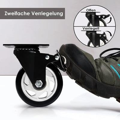 Kurtzy 4er Pack Schwarzer Rollen Schwerlast Rollen für Möbel - Lenkrollen 100mm mit Gummirädern, Sch