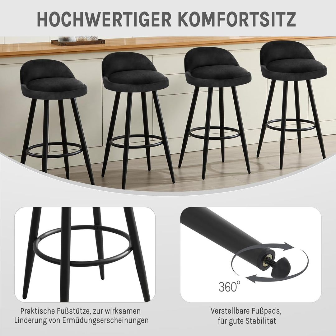 WOLTU Barhocker 2er Set, Barstuhl Küchenhocker, hoher Hocker mit Rückenlehne Fussstütze, aus Samt Me