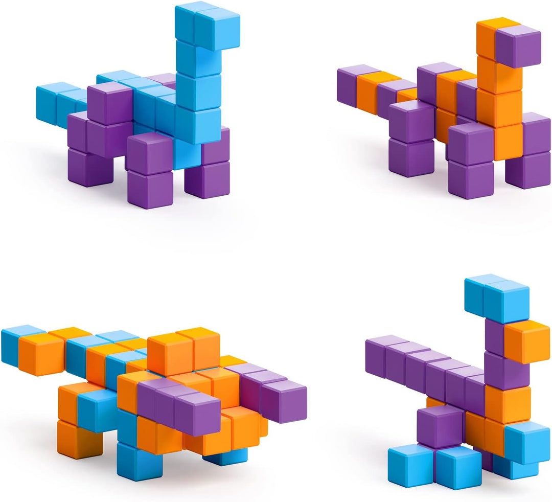 Bizak Pixio Mini Dinos, erstellen Sie Ihren Jurassic Park mit 80 Magnetwürfel, kombinieren Sie Ihre