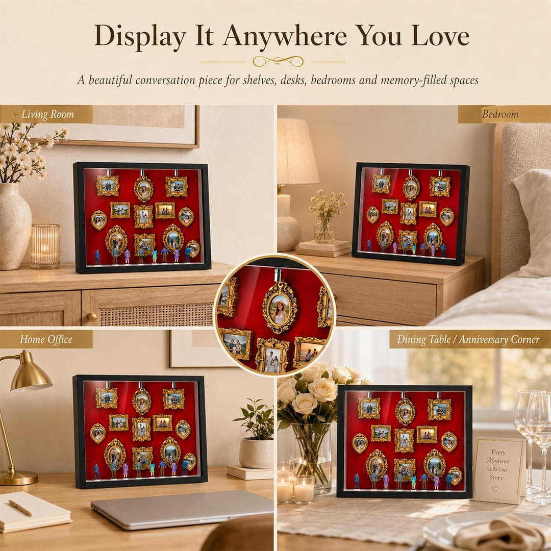 DIY Mini Museum Schattenbox mit LED, Erinnerungsrahmen Set | 11 Mini-Frames, 8 Figuren, Holz &amp; Harz,
