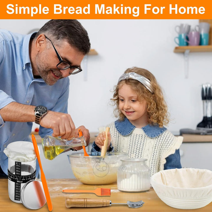Gärkorb zum Brotbacken inkl.Komplettes Sauerteig-Starter-Set,10-Zoll ovales und 9-Zoll rundes Hefebr